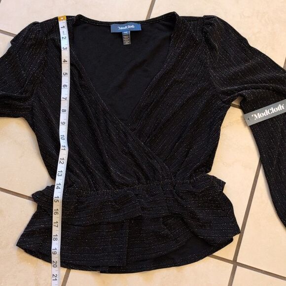 NWT ModCloth Layered In Luminosity black balloon long sleeve blouse metallic XS - Picture 6 of 10